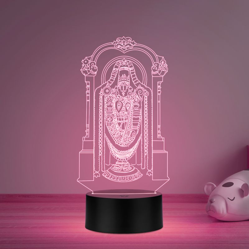 3D Illusion Tirupati Balaji Led Night Lamp Multicolored Light Home Office Pooja Room Decor